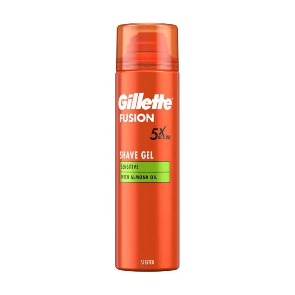 Гель для Гоління Чоловічий з Дозатором Gillette Fusion Shave Gel Sensitive 5xAction Джілет Сенсітів Чутлива Шкіра Мигдаль 200мл - 1