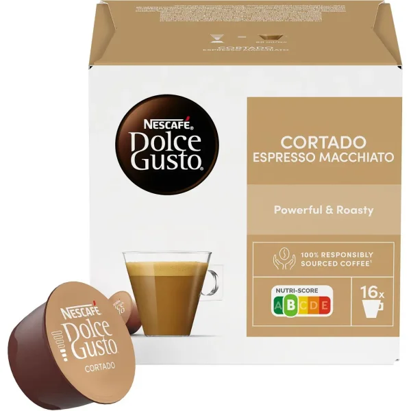 Кава мелена в Капсулах Nescafe Dolce Gusto Cortado Espresso Macchiato Powerful&Roasty Нескафе Потужний і обсмажений 16шт 100г - 1