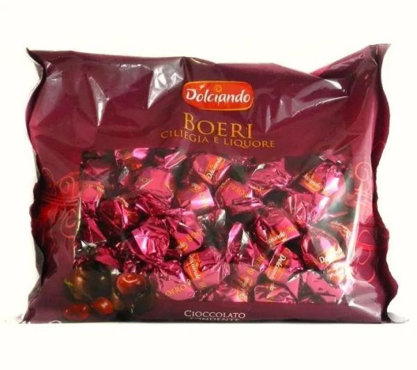 Шоколадні цукерки Вишня в Чорному шоколаді з лікером Dolciando Boeri Ciliegia Liquore Cioccolato Fondente Дольчіандо Пакет 850г - 1