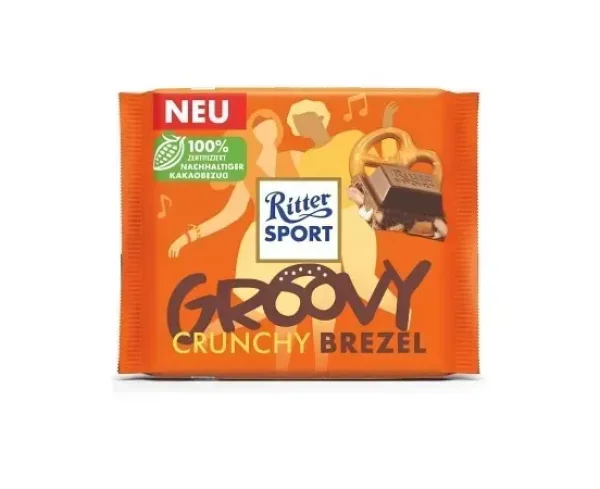 Шоколад молочний Ritter Sport Groovy Crunchy Brezel Ріттер Спорт з кренделями та кукурудзяними пластівцями Плитка 100г - 2