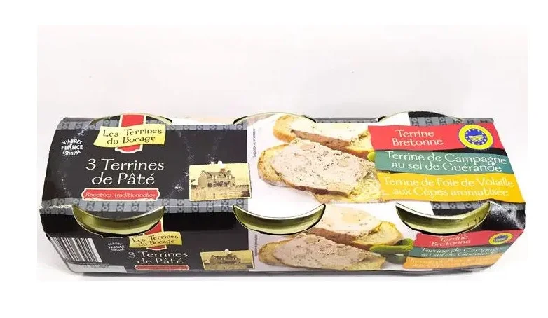 Набір французських Паштетів Террінів Les Terrines du Bocage de Pate Лес Террінес 3 види 3шт Скло 540г