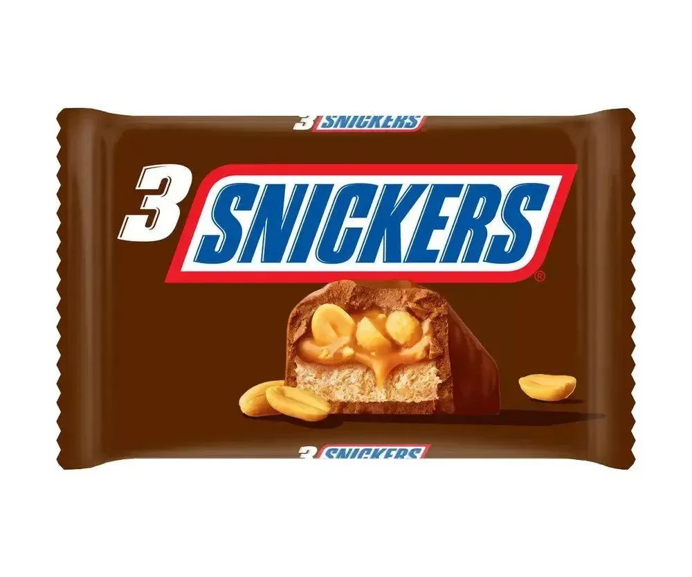 Шоколадний батончик Snickers 3 Triple Pack Peanuts Caramel Снікерс Потрійний молочний шоколад з карамеллю та горішками 3шт 150г