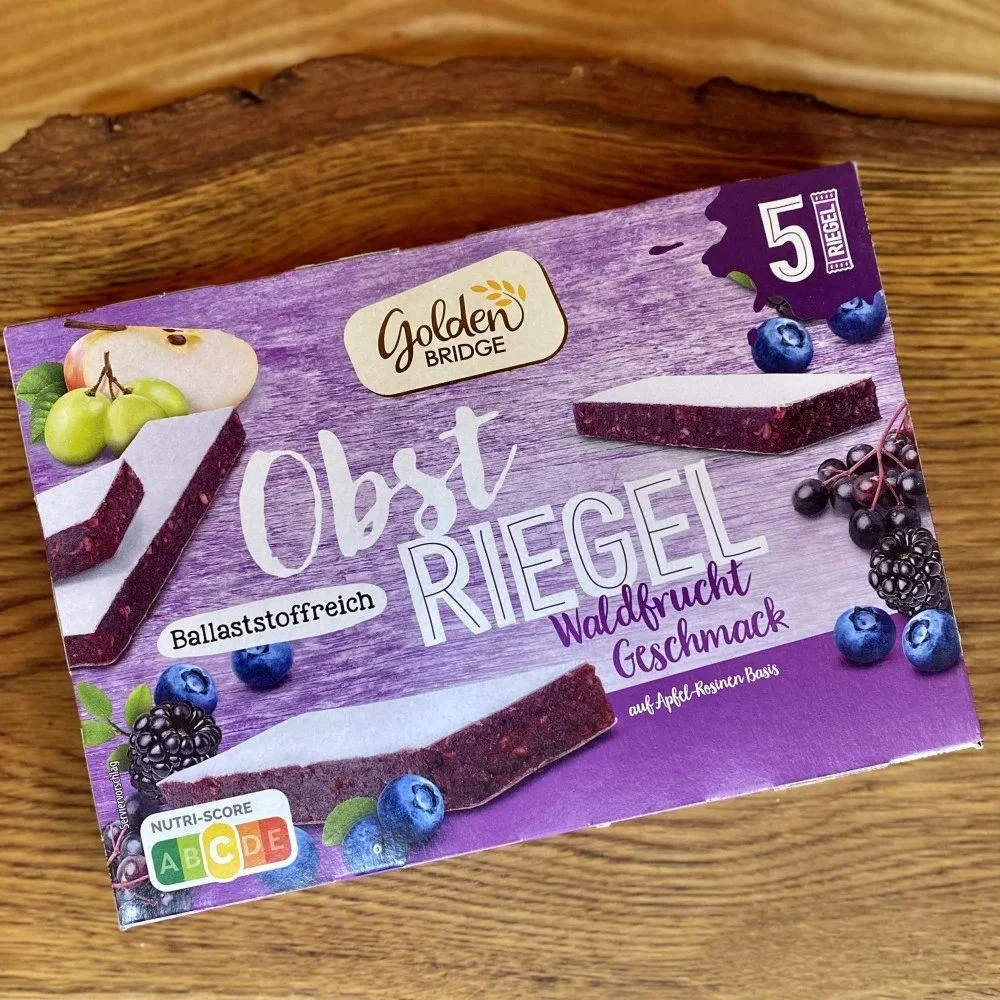 Батончики фруктові пастіла Без цукру Golden Bridge Obst Riegel Fruit Snack WaldFrucht Geschmack снеки Чорниці та Ожина 5шт 150г