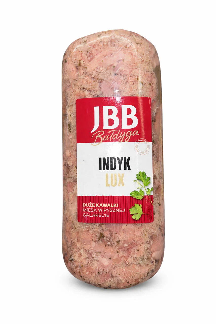 Мясо Індички рублене в желе JBB Bałdyga Indyk Lux Балдіга Mieso v Galarecie ДжББ рулет з індика Великі шматки Палочка 1400г