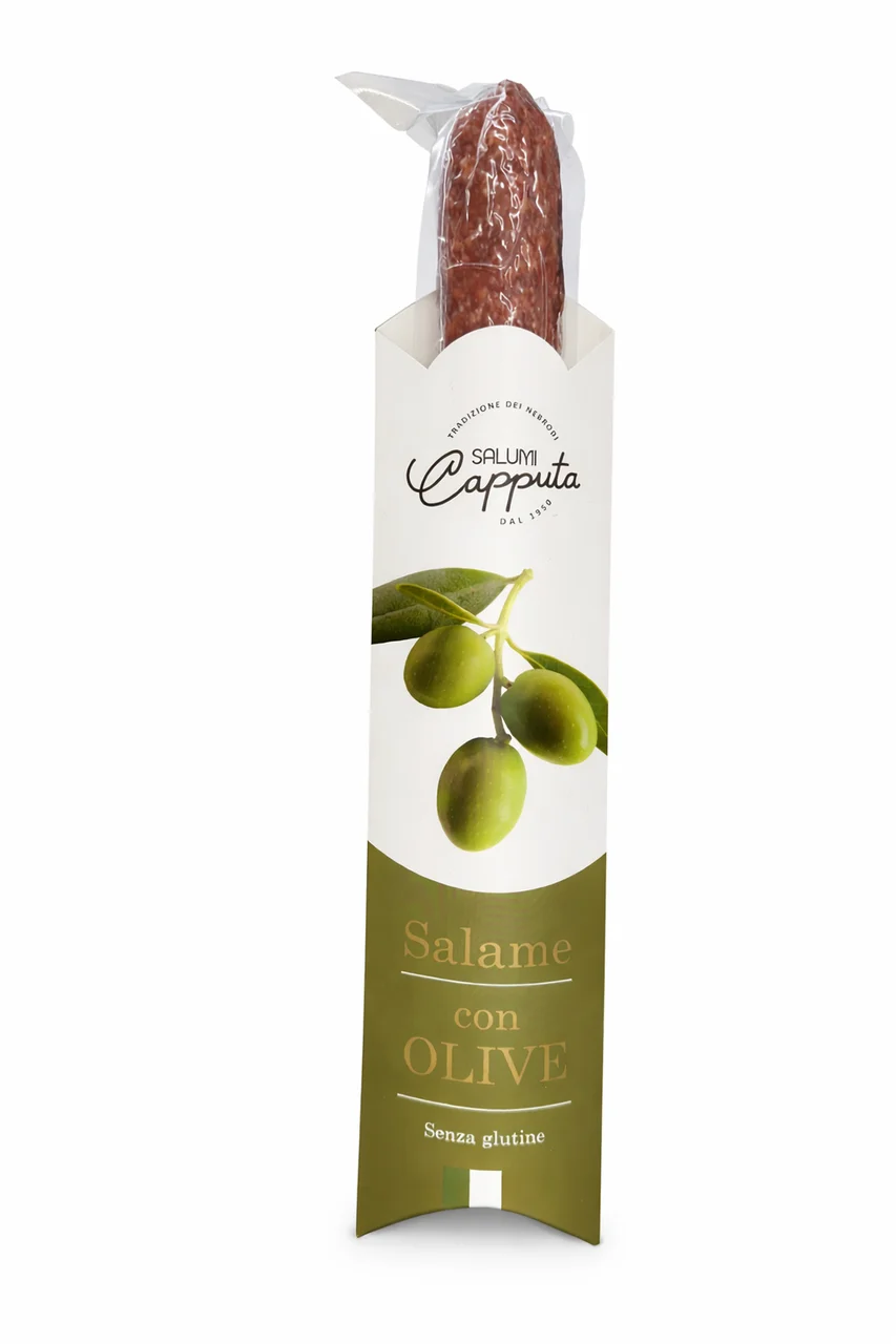 Ковбаса Салямі з Оливками Salumi Capputa Salame con Olives Капутта Сировялена свинина з спеціями без глютену Палочка 250г