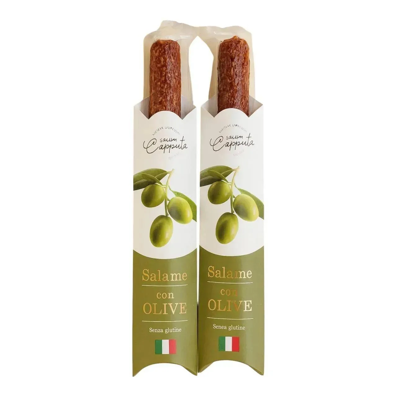 Ковбаса Салямі з Оливками Salumi Capputa Salame con Olives Капутта Сировялена свинина з спеціями без глютену Палочка 250г