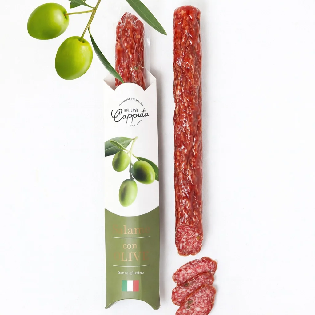 Ковбаса Салямі з Оливками Salumi Capputa Salame con Olives Капутта Сировялена свинина з спеціями без глютену Палочка 250г