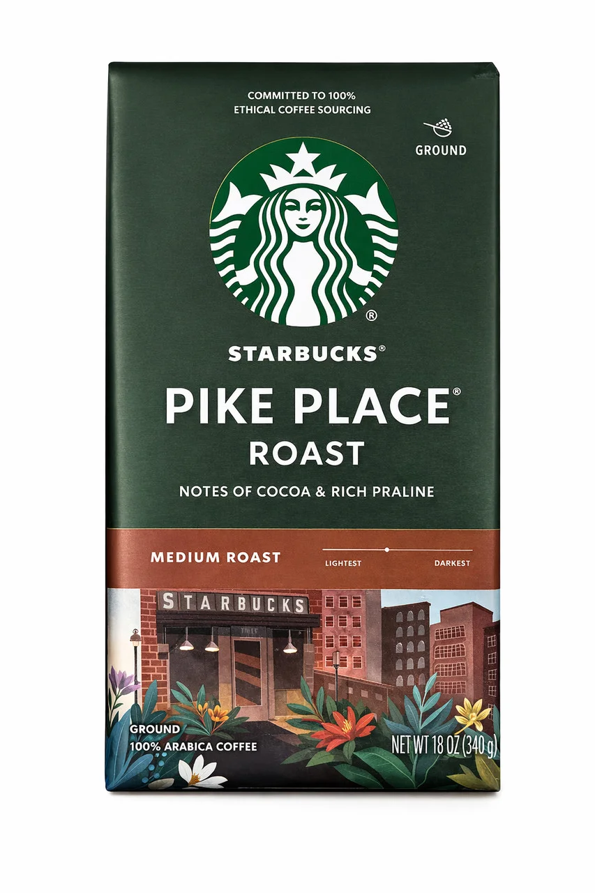 Кава мелена Starbucks Pike Place Roast 100% Arabica Medium Старбакс Пайк-Плейс арабіка Середня обжарка Нотки Какао пакет 510г