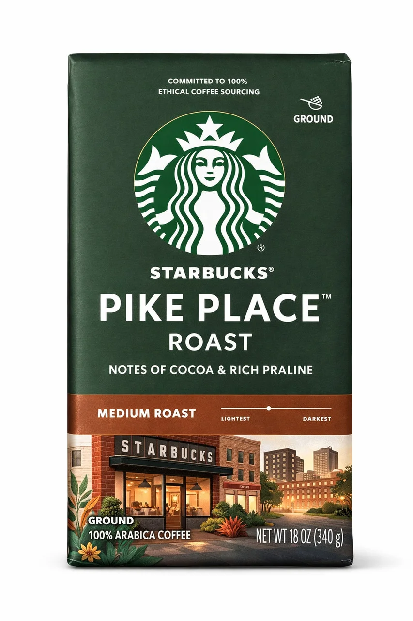 Кава мелена Starbucks Pike Place Roast 100% Arabica Medium Старбакс Пайк-Плейс арабіка Середня обжарка Нотки Какао пакет 510г