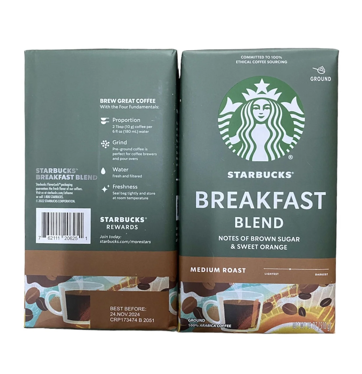 Кава мелена Starbucks Breakfast Blend 100% Arabica Medium Roast Старбакс Брекфаст арабіка Середня обжарка Вакуум пакет 510г