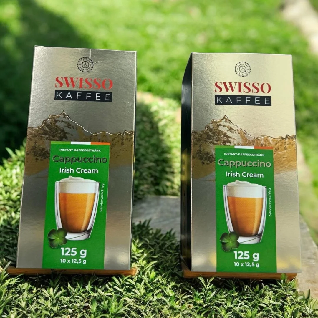 Капучіно розчинний Swisso cappuchino Irish Cream Instant Kaffee Getrank Coffee Свіссо смак Ірландські вершки 10стіків Коробка 125г