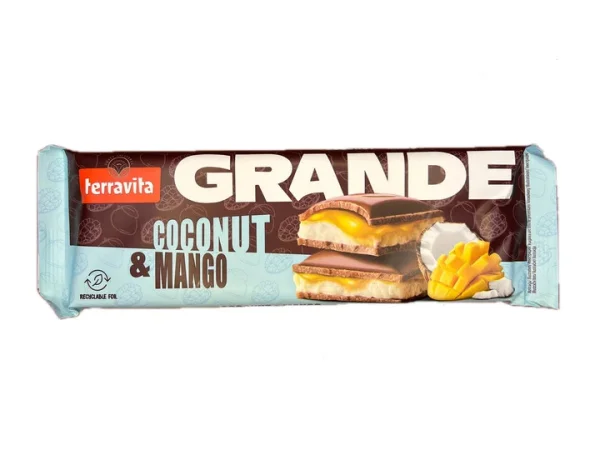 Шоколад сендвіч Terravita Grande Coconut&Mango Cake Теравіта молочний плитка джем з Манго та кокосова стружка Гранде Велика 235г - 2