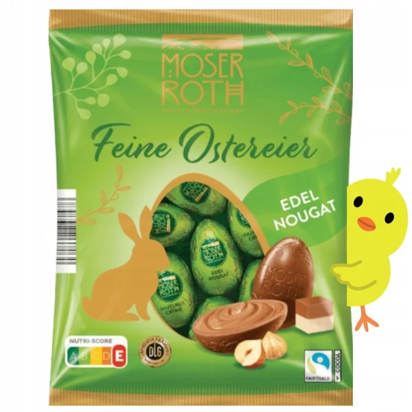 Яйця Пасхальні Шоколадні в кольоровій фользі Moser Roth Feine Ostereier Edel Nougat Мозер Рот з нугою та фундуком 10шт Пакет 150г - 2