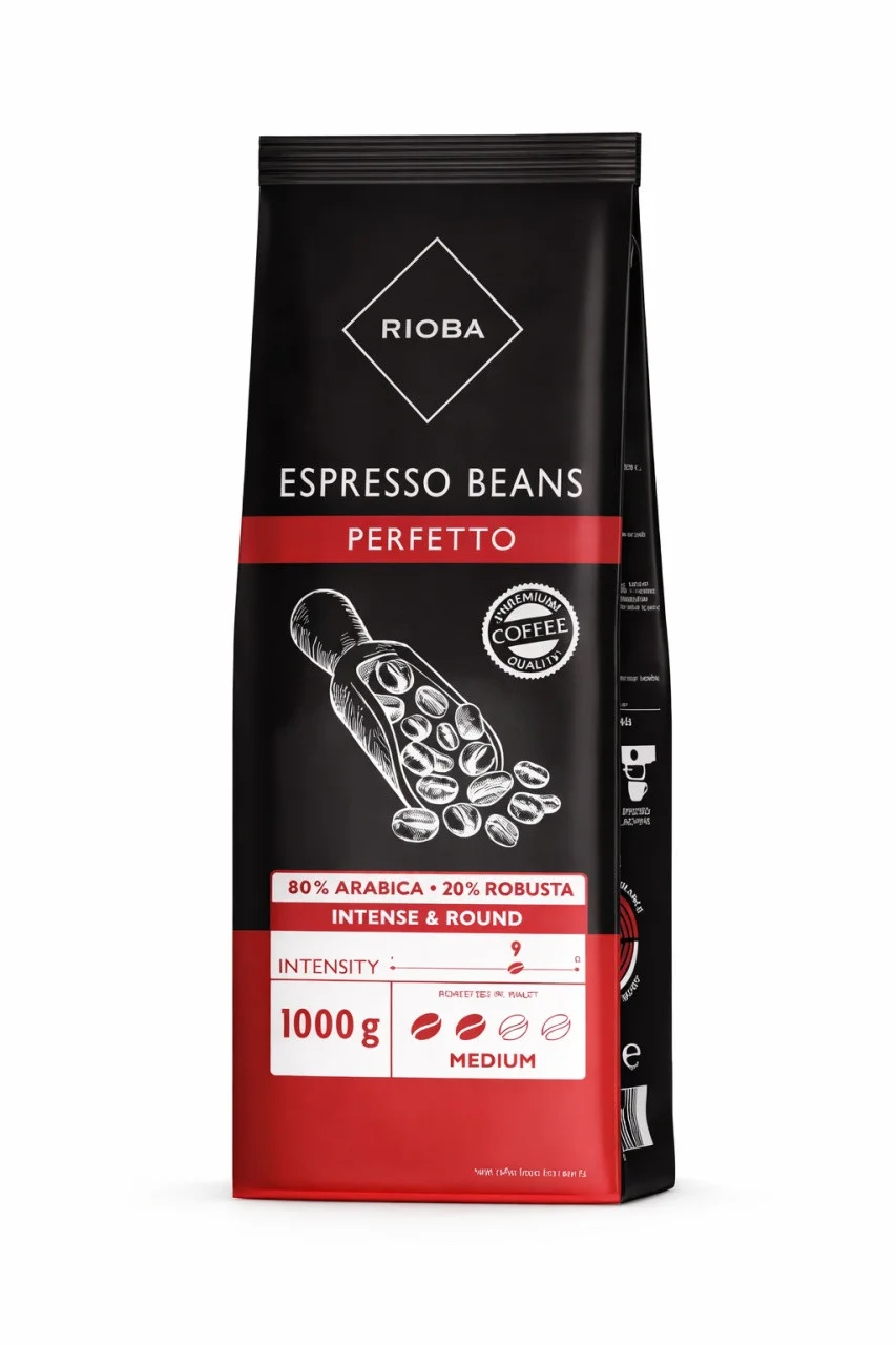 Кава в зернах Rioba Espresso Perfetto Beans Coffee Intense&Round Medium Roast Ріоба Еспресо Перфетто Купаж Арабіки Міцна 1000г
