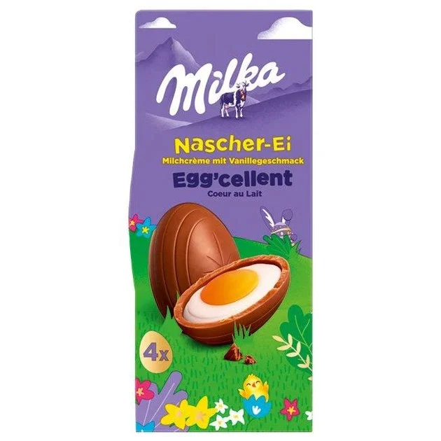 Шоколадні Яйця Великодні Milka Egg’cellent Nascher-Ei Мілка ЕггСелент для Ласунів 4шт Коробка 124г