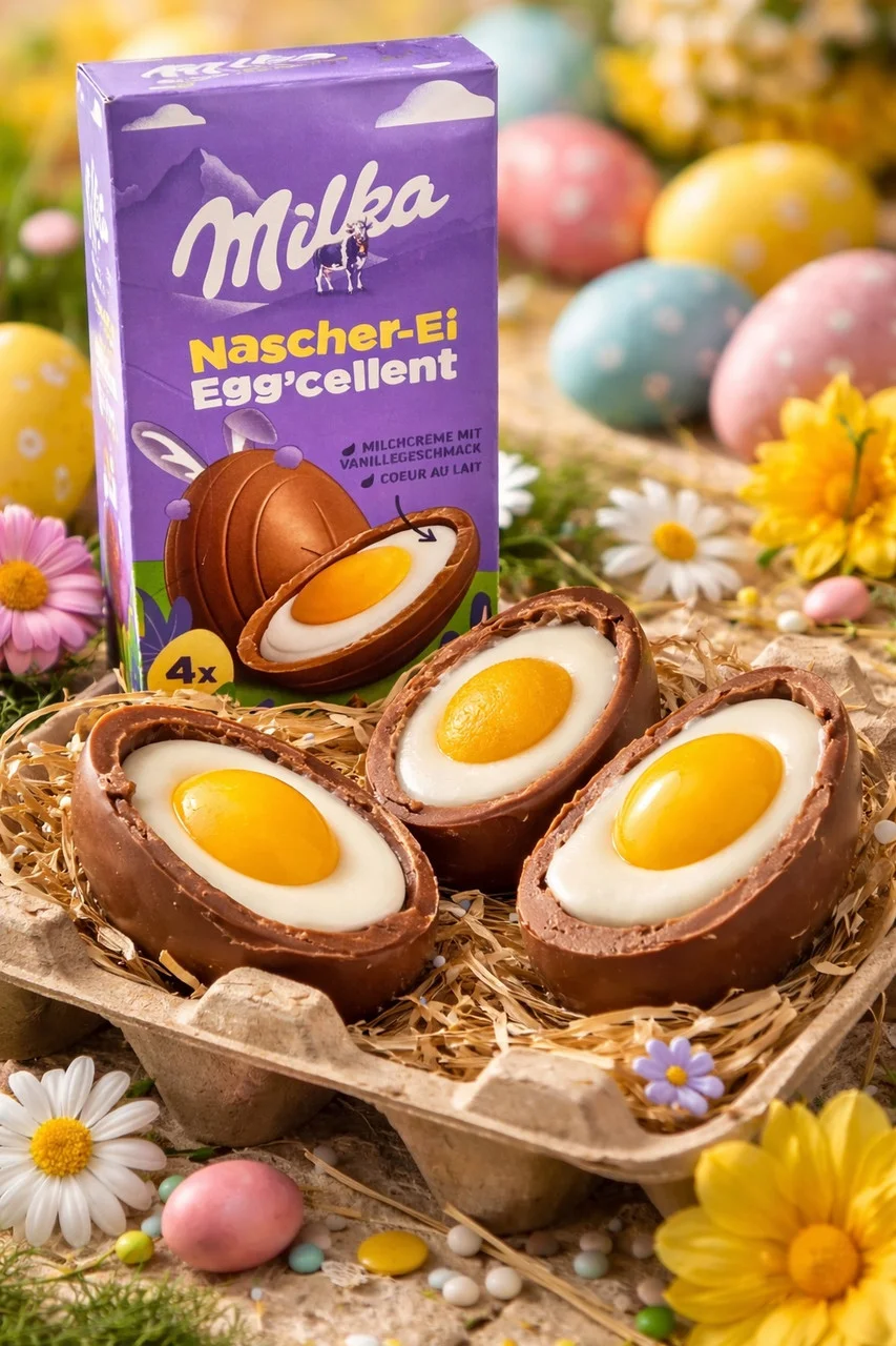 Шоколадні Яйця Великодні Milka Egg’cellent Nascher-Ei Мілка ЕггСелент для Ласунів 4шт Коробка 124г