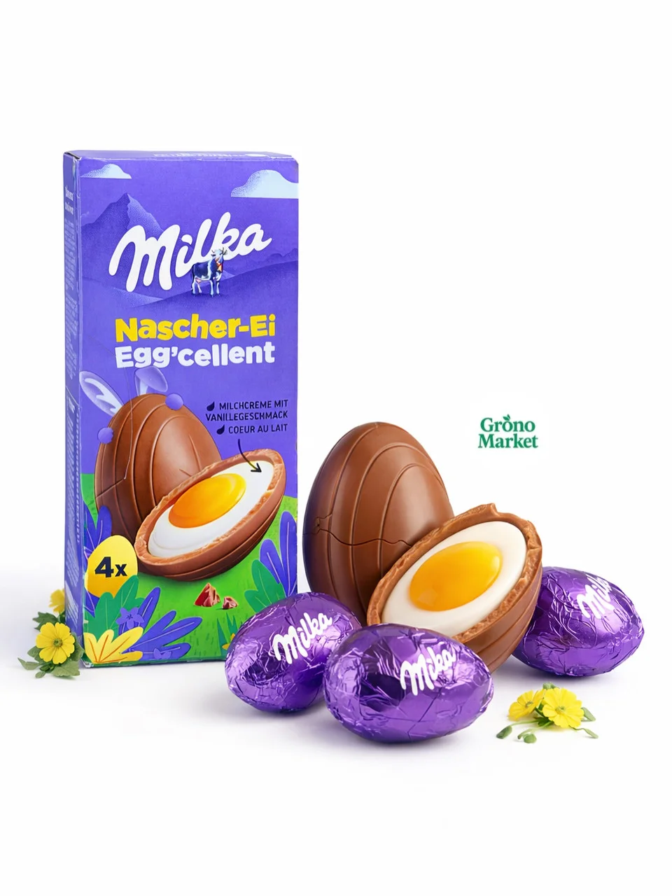 Шоколадні Яйця Великодні Milka Egg’cellent Nascher-Ei Мілка ЕггСелент для Ласунів 4шт Коробка 124г