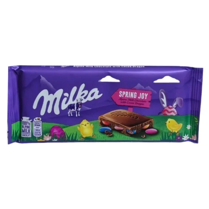 Шоколад молочний плитка Milka Sweet Easter Spring Joy Мілка з різнобарвними цукерками-драже Лентілками 90г
