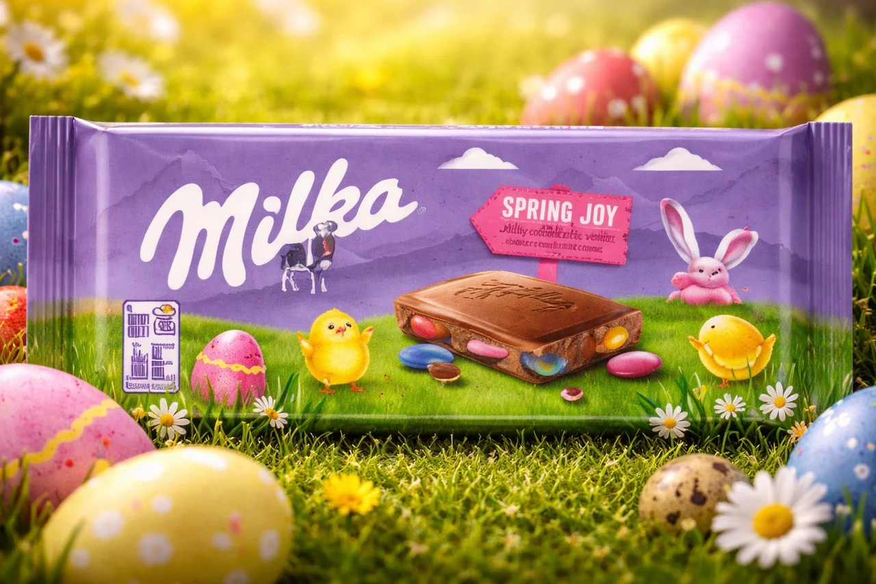 Шоколад молочний плитка Milka Sweet Easter Spring Joy Мілка з різнобарвними цукерками-драже Лентілками 90г