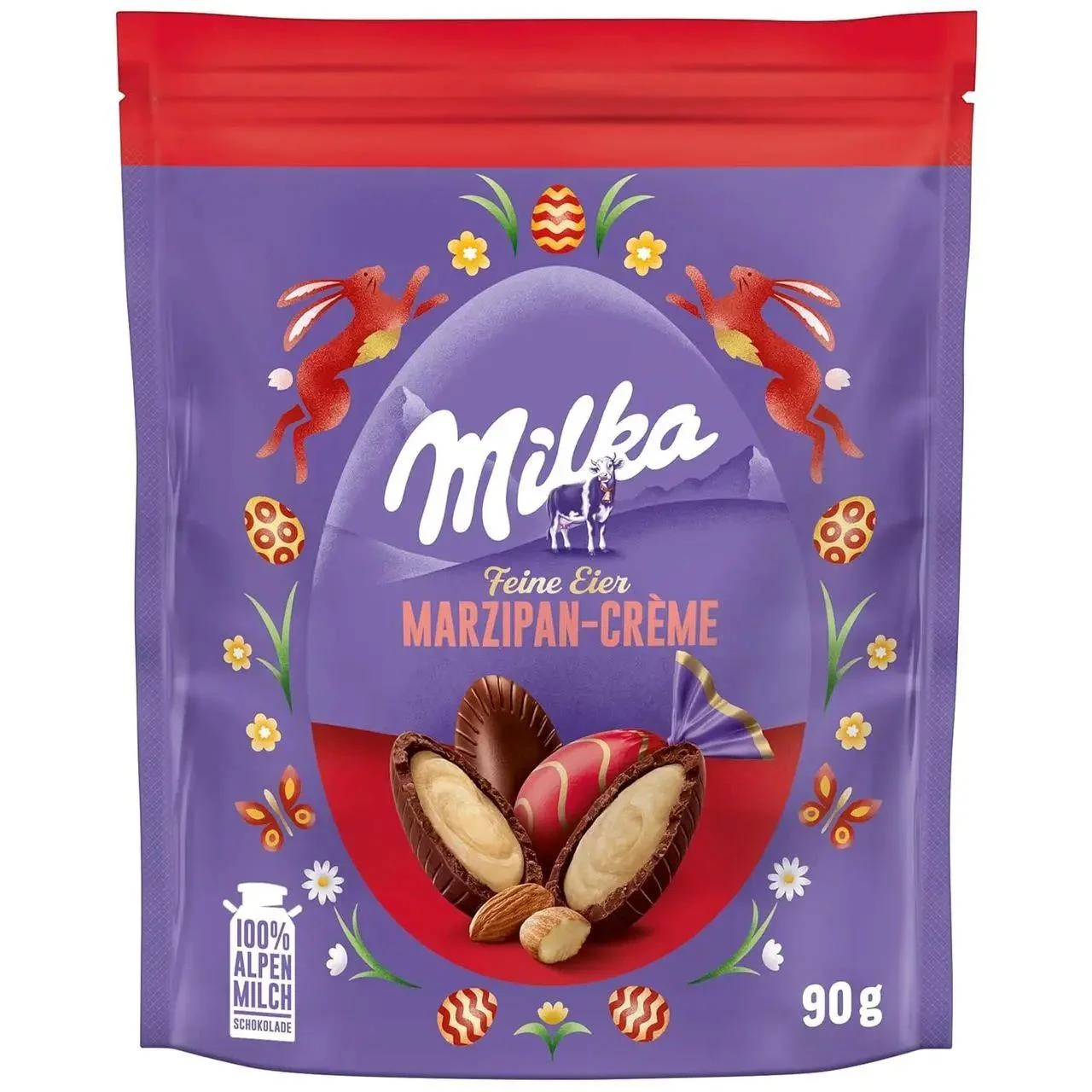 Шоколадні Яйця Великодні Milka Feine Eier Eggs Marzipan Creme Мілка альпійський шоколад марципановий крем з мигдалем Пакет 90г