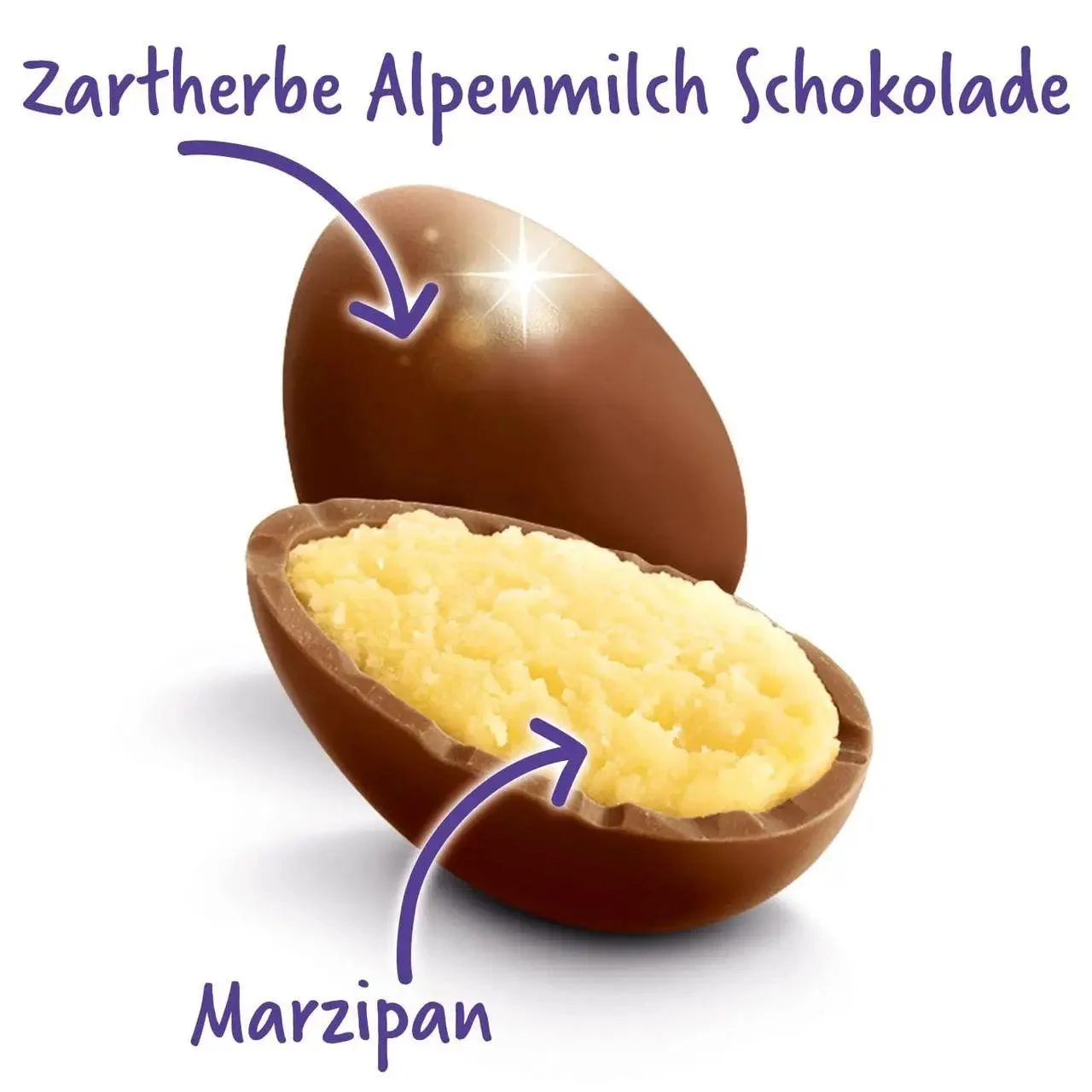 Шоколадні Яйця Великодні Milka Feine Eier Eggs Marzipan Creme Мілка альпійський шоколад марципановий крем з мигдалем Пакет 90г