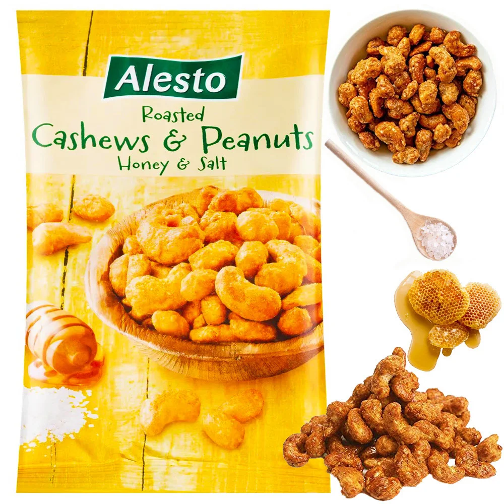 Суміш горіхів Alesto Roasted Cashews&Peanuts Honey&Salted Алесто снеки кешью та арахіс глазуровані Мед та Сіль Пакет 200г