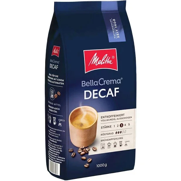 Кава в зернах без Кофеїну Melitta BellaCrema DECAFfeinato Мелітта декафеїната Белла Крема середня міцніть Кремова пінка 1000г