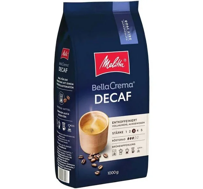 Кава в зернах без Кофеїну Melitta BellaCrema DECAFfeinato Мелітта декафеїната Белла Крема середня міцніть Кремова пінка 1000г