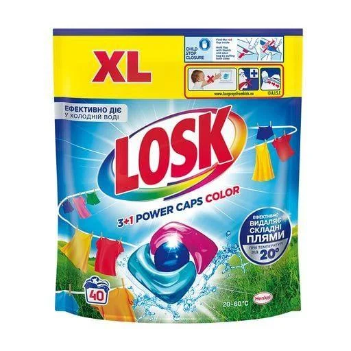 Капсули для прання Кольорової білизни Losk Color 3+1 Power Caps Color XL pack Лоск Колор 3в1 40шт