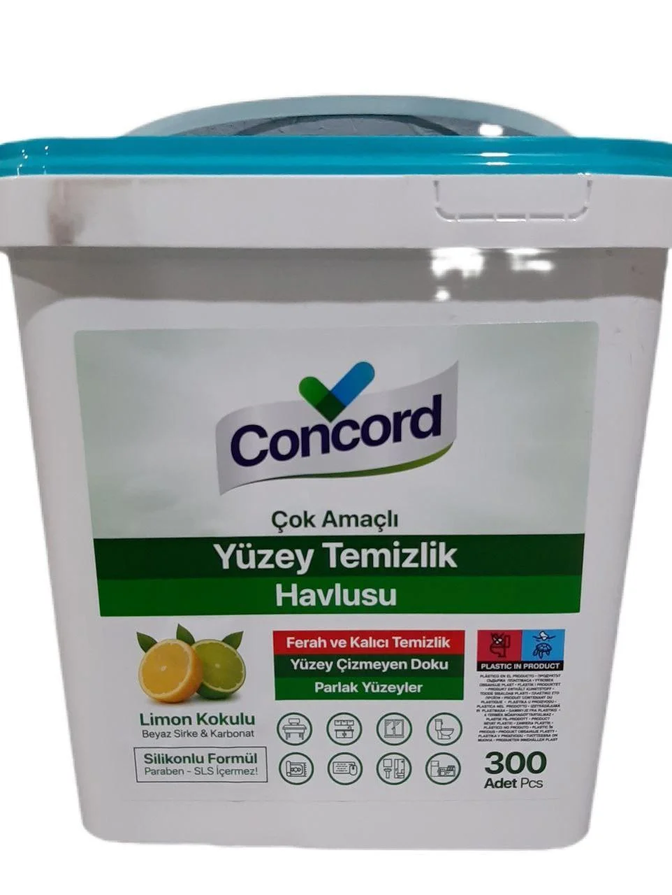 Універсальні Серветки для прибирання Concord Cok Amacli Yuzey Temizlik Havlusu Конкорд Вологі Оцет та Сода Відро 300шт