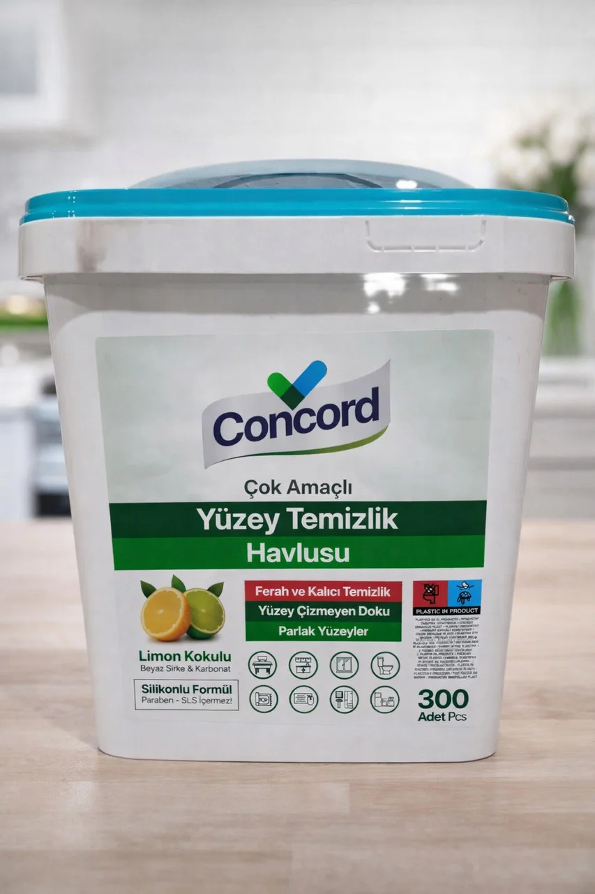 Універсальні Серветки для прибирання Concord Cok Amacli Yuzey Temizlik Havlusu Конкорд Вологі Оцет та Сода Відро 300шт