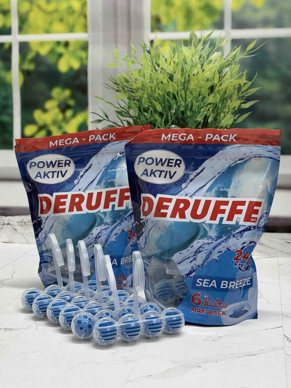 Набір Туалетний блок-підвіска для змивання унітазу Deruffe Power Activ WC Sea breeze Mega Pack Деруф Комплект аромат Океан 6шт
