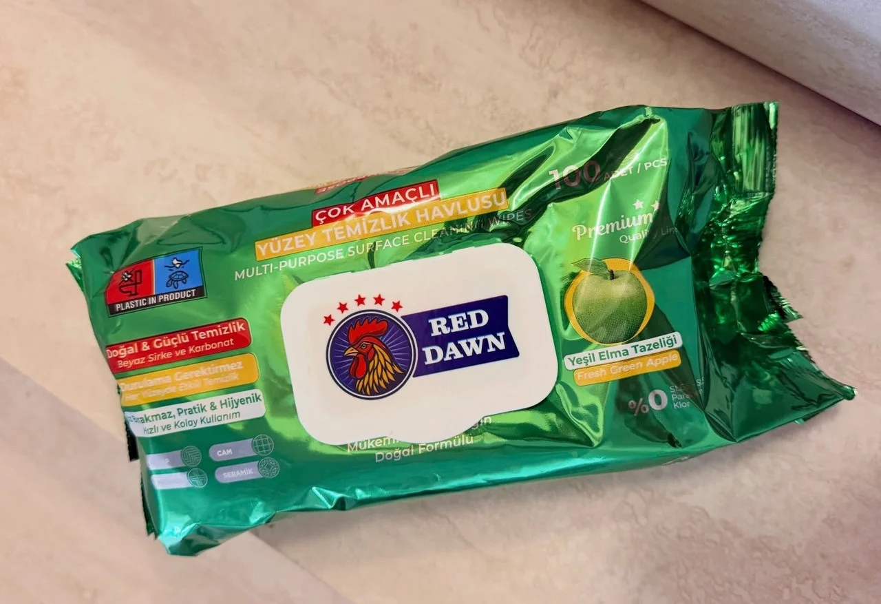 Універсальні Серветки для прибирання Red Dawn Cok Amacli Yuzey Multi purpose surface РедДавн з клапаном Вологі зелене Яблуко 100шт