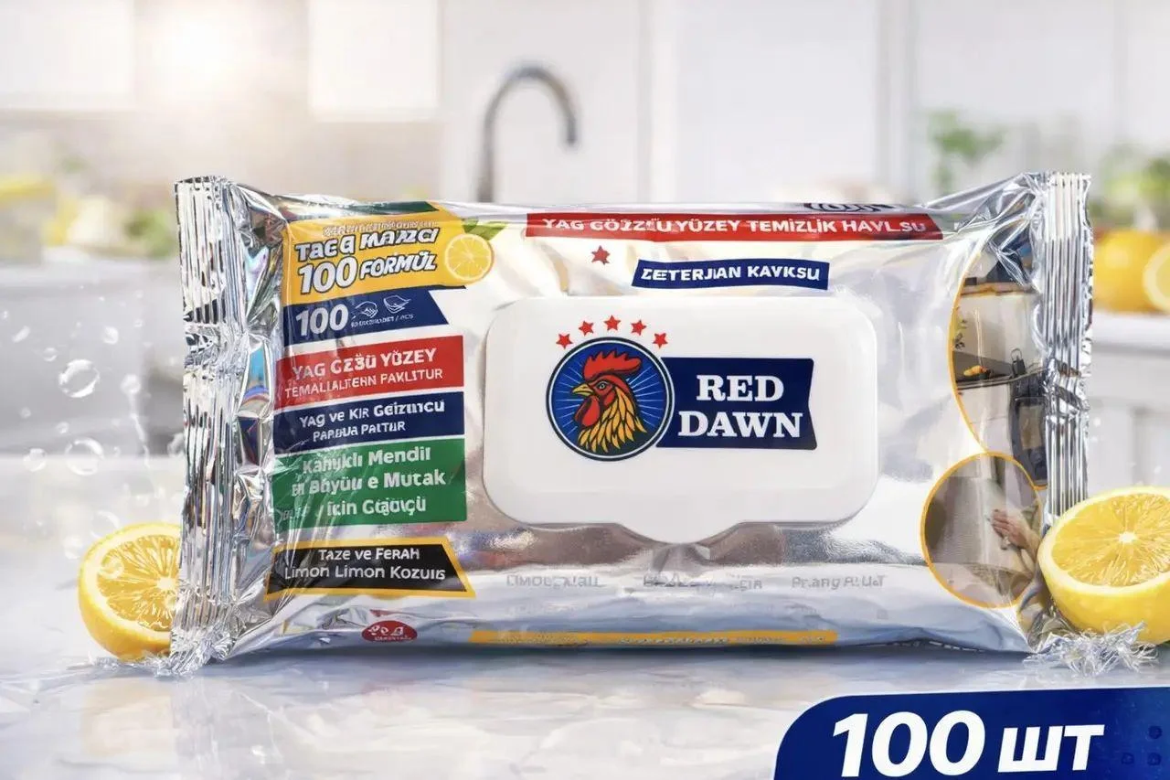 Універсальні Серветки для прибирання Red Dawn Cok Amacli Yuzey Multi purpose surface РедДавн з клапаном антижир Вологі Лимон 100шт