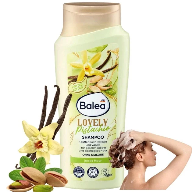 Шампунь щоденний Balea Lovely Pistachio und Vanille Shampoo Балеа для м’якого та доглянутого Волосcя Ваніль та фісташки 300мл