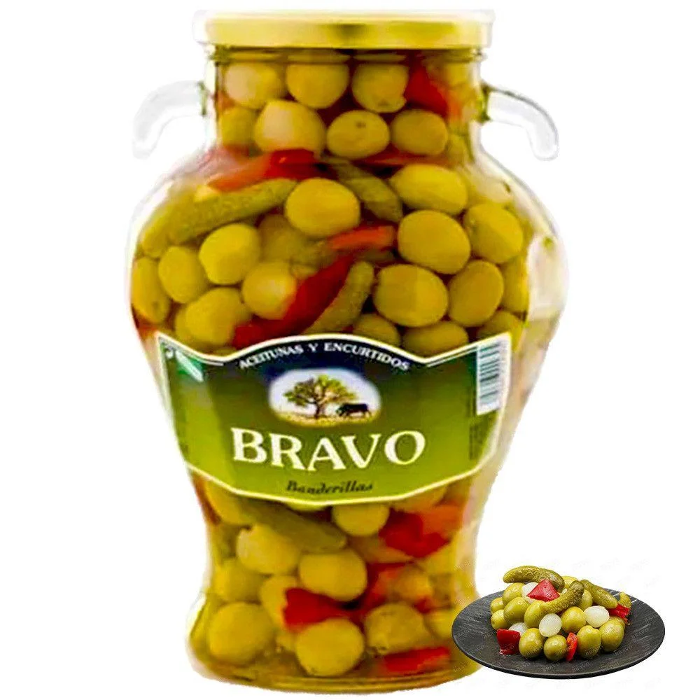 Коктейль Овочевий Оливки Бандерільяс Амфора Bravo Banderillas Aceitunas Encurtidos Браво з корнішонами та перцем Мариновані 2500г