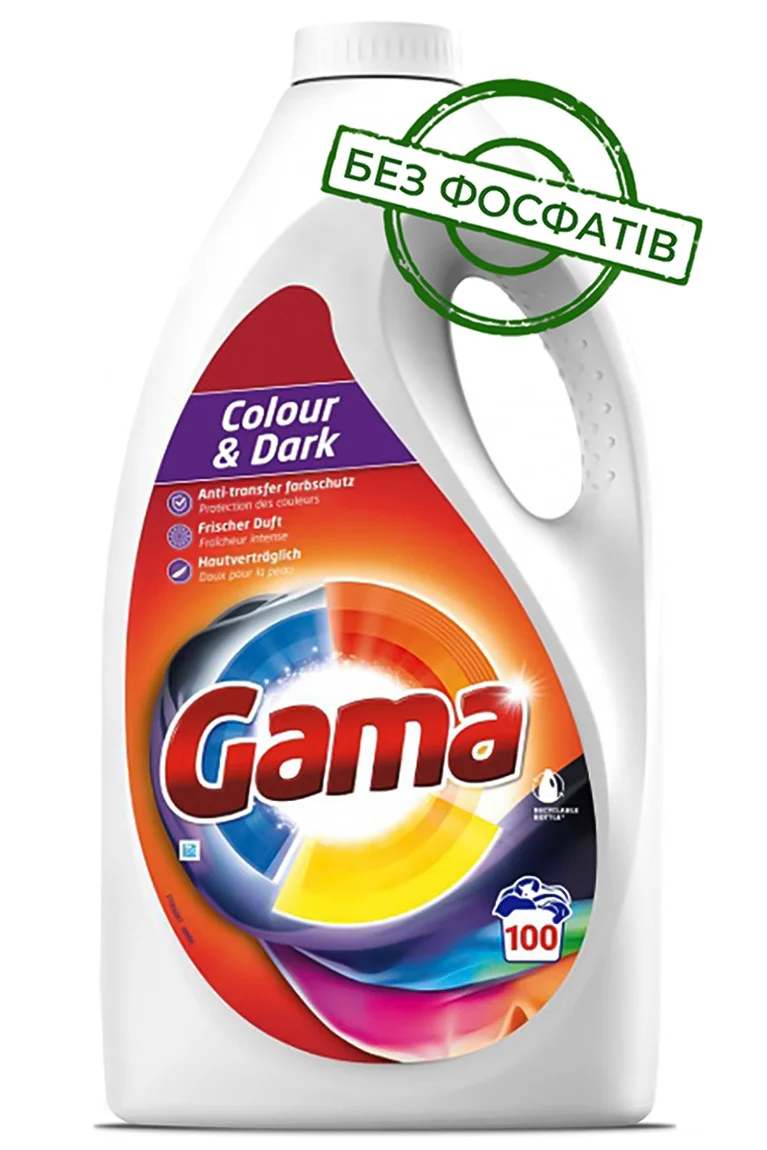 Гель для прання Кольор Gama 3in1 Color&Dark Washing Gel Гама для Кольорової та Темної білизни 100прань Каністра 4500мл