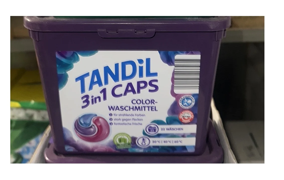 Капсули для прання світлої та Кольорової білизни Tandil Color Waschmittel 3in1 Caps Танділ активні пластиковий Бокс з кришкою 22шт