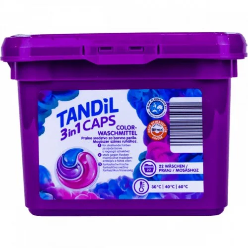 Капсули для прання світлої та Кольорової білизни Tandil Color Waschmittel 3in1 Caps Танділ активні пластиковий Бокс з кришкою 22шт