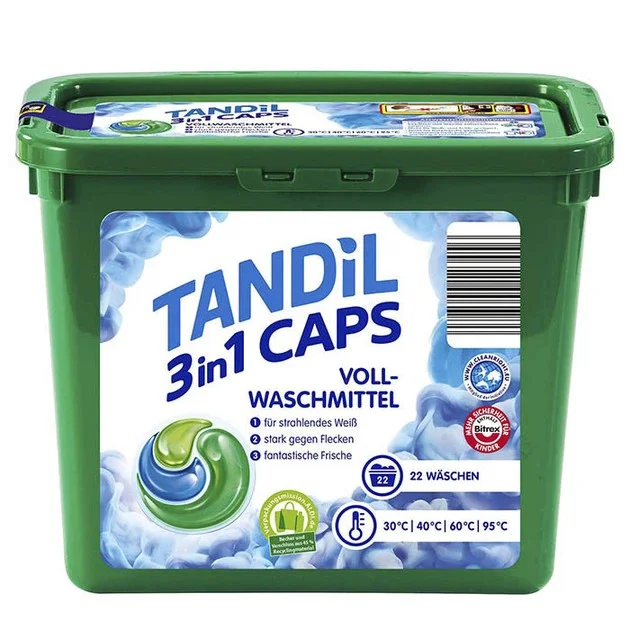 Капсули для прання Білої та світлої білизни Tandil Voll Waschmittel 3in1 Caps Танділ активні пластиковий Бокс з кришкою 22шт