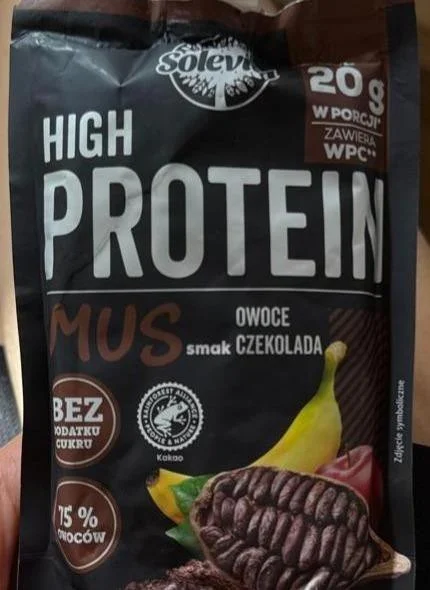 Мус Протеїновий без цукру Solevita High Protein Mus Owoce szekolada Солевіта Енергетичне пюре Білок 20г смак Шоколад Фрукти 180г