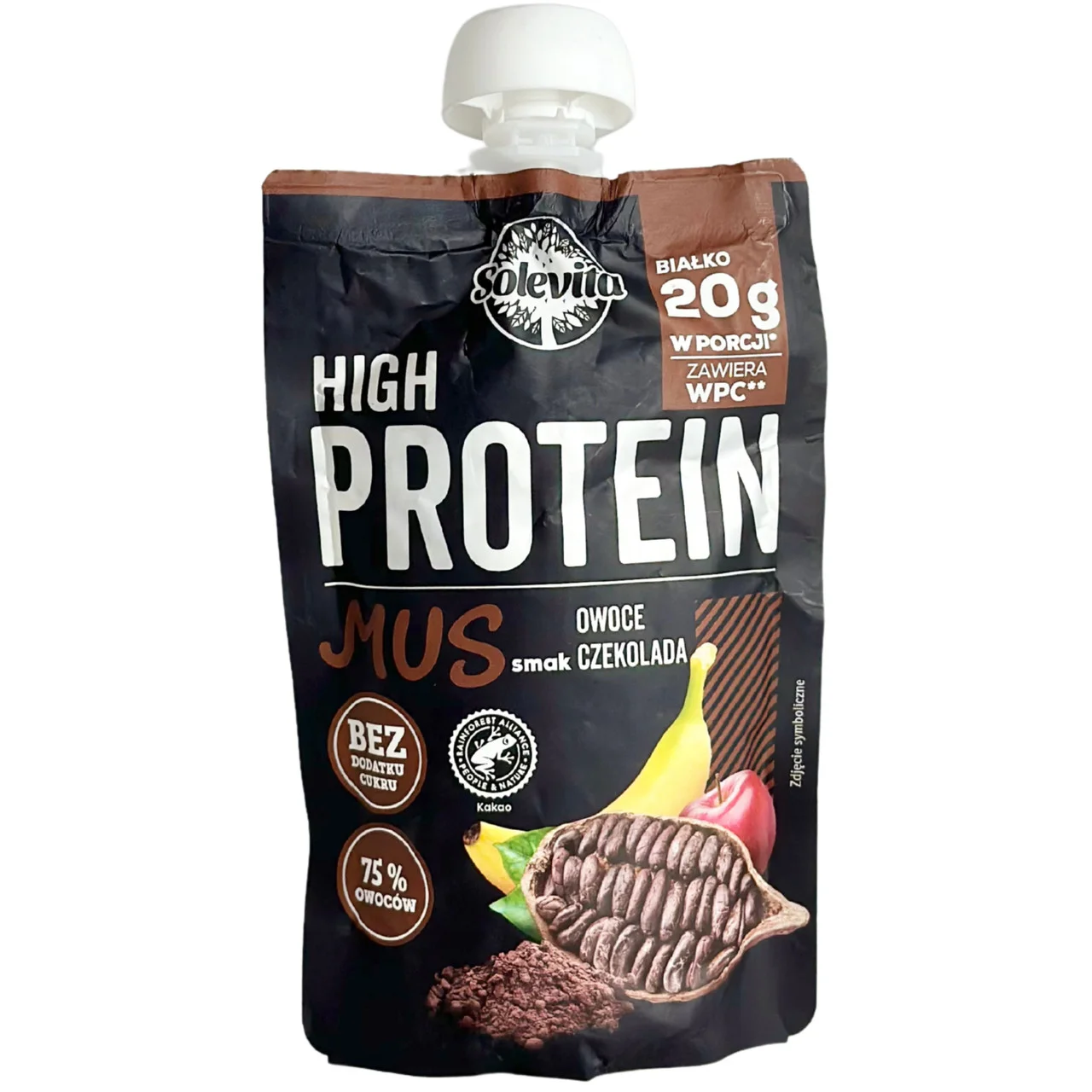Мус Протеїновий без цукру Solevita High Protein Mus Owoce szekolada Солевіта Енергетичне пюре Білок 20г смак Шоколад Фрукти 180г