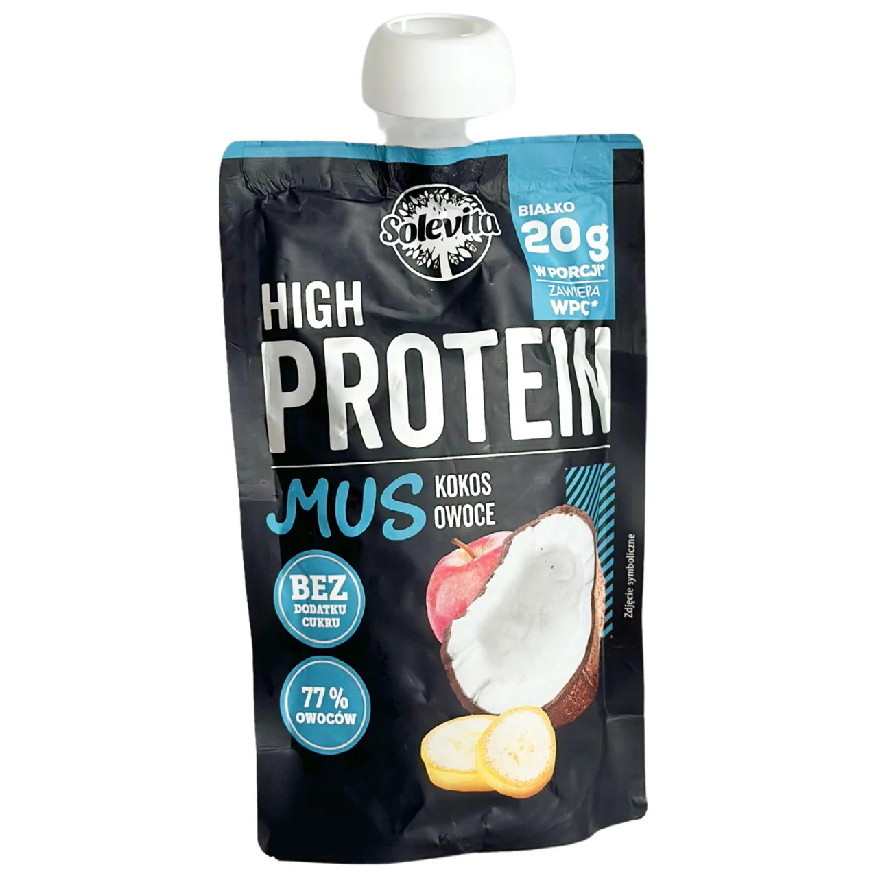 Мус Протеїновий без цукру Solevita High Protein Mus Owoce Kokos Солевіта Енергетичне пюре Білок 20г смак Кокос Фрукти 180г