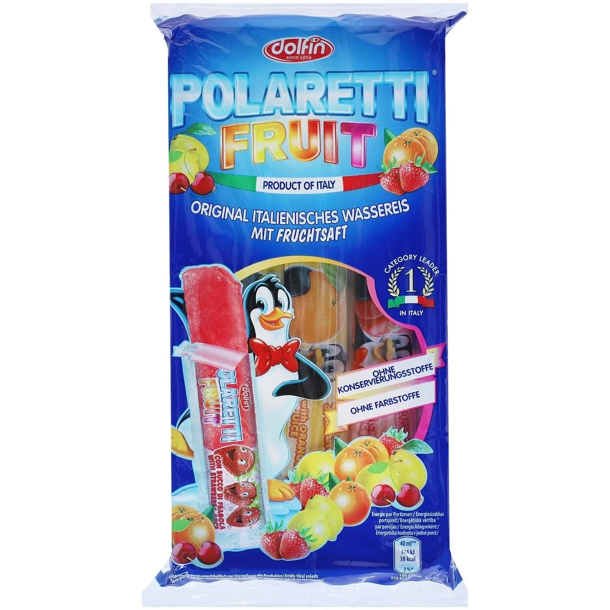 Морозиво льодяники Фруктовий сік Dolfin Polaretti Fruit Ice Lollies Fruit Juice Долфін палички для Замороження 4смаки 10шт 400г