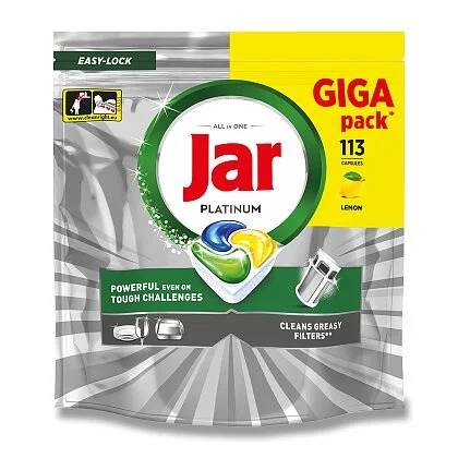Капсули для посудомийних машин Безфосфатні Jar Platinum All in One Lemon Giga Pack Яр Платінум аромат Лимон Пакет 113шт