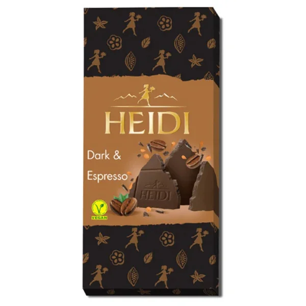 Шоколад чорний Heidi Dark&Espresso Coffee Chocolate 48% Хайді плитка кава Еспресо в темному шоколаді Плитка 80г