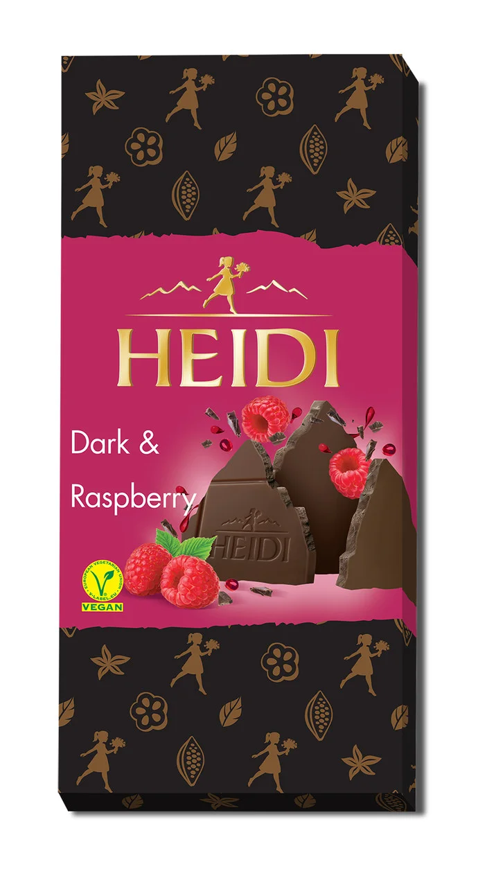 Шоколад чорний Heidi Dark&Raspberry Dark Chocolate 48% Хайді плитка солодка Малина в темному шоколаді Плитка 80г