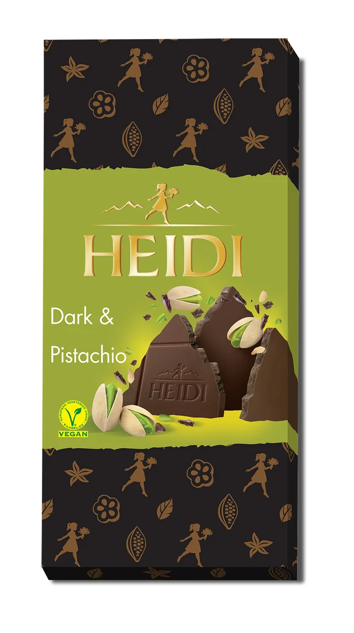 Шоколад чорний Heidi Dark&Pistachio Dark Chocolate 48% Хайді плитка хрумка Фісташка в темному шоколаді Плитка 80г