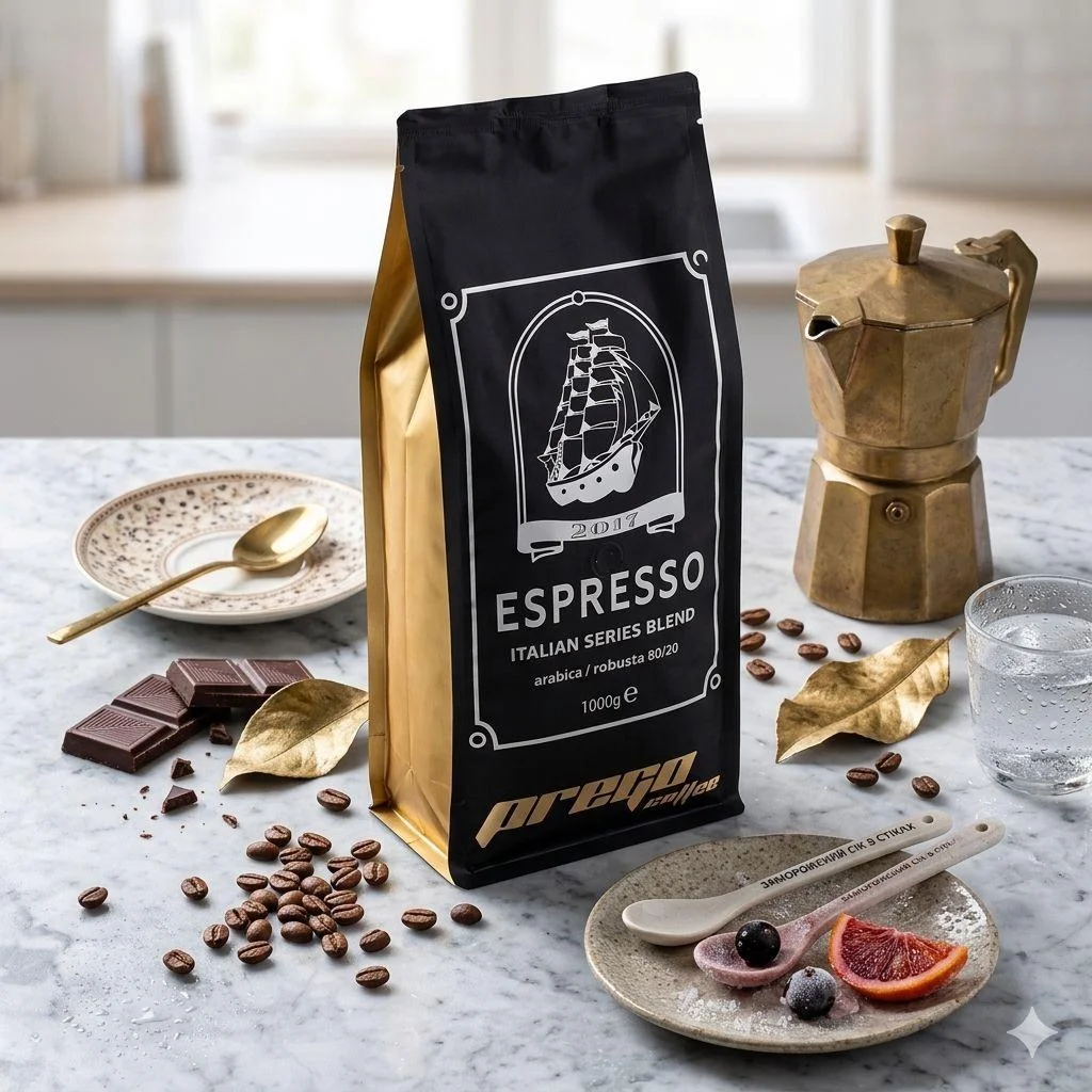 Кава в зернах Prego Espresso Coffee Italian Series Blend Arabica-Robusta Прего Міцний еспресо бленд Італія Арабіка Робуста 1000г