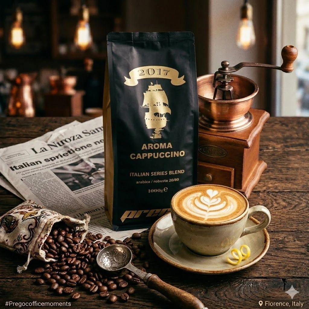Кава в зернах Prego Aroma Cappuccino Coffee Italian Series Blend Arabica-Robusta Прего бленд аромат Капучино Арабіка Робуста 1000г